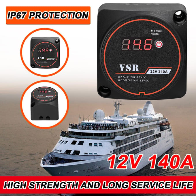 12 V 140A Dubbele batterij-isolator Batterij-isolatiecontroller Handmatige/automatische modi VSR-spanning zwart