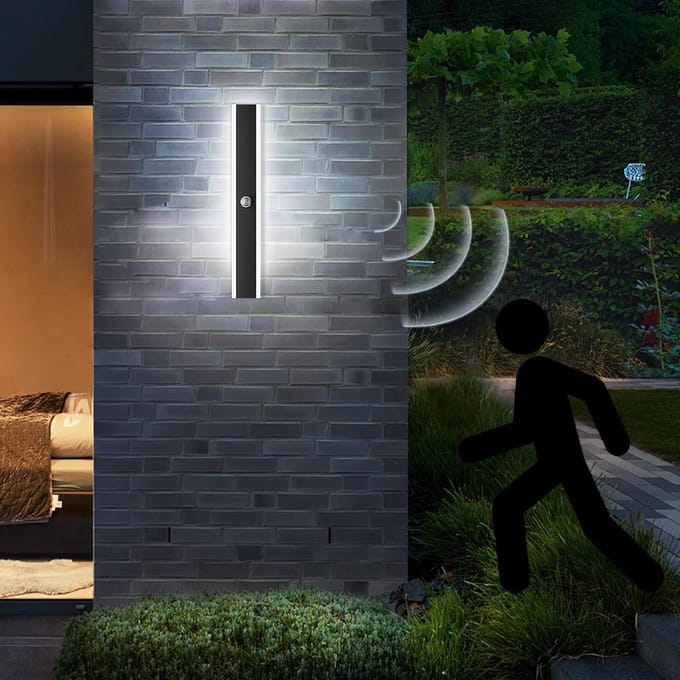 Lange LED Buitenwandlamp met IP65 Bewegingsmelder en Schemersensor