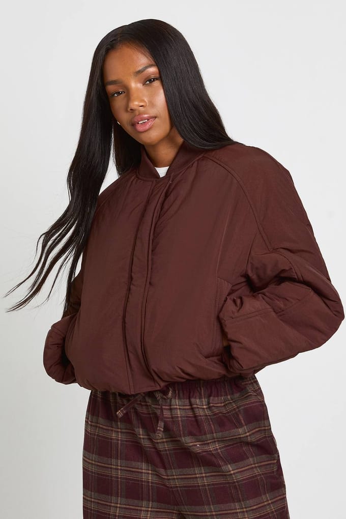 boohoo Dames Oversized Bomberjack | Chocoladebruin | Maat: 44
