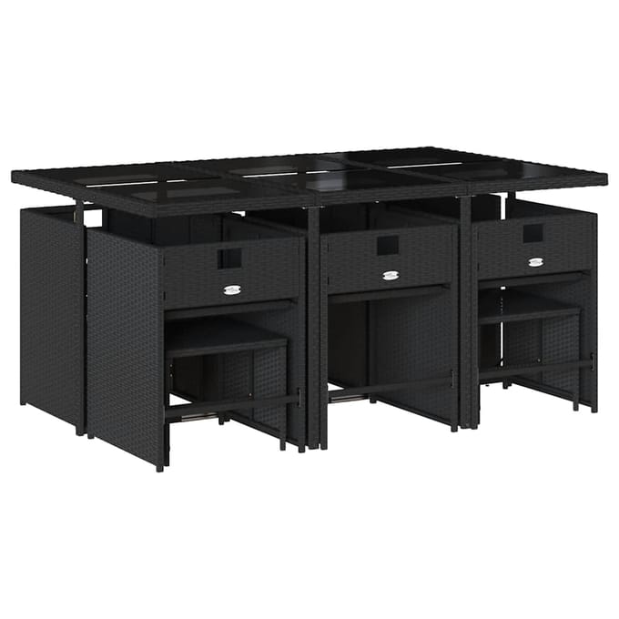 vidaXL - 11-delige - Tuinset - met - kussens - poly - rattan - zwart