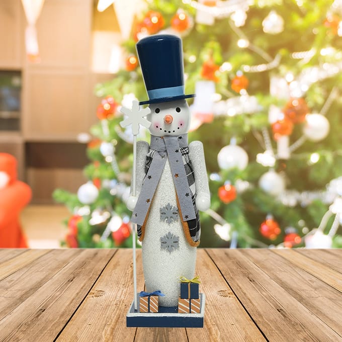 Houten sneeuwpop met sneeuwvlok en cadeautjes - 38CM