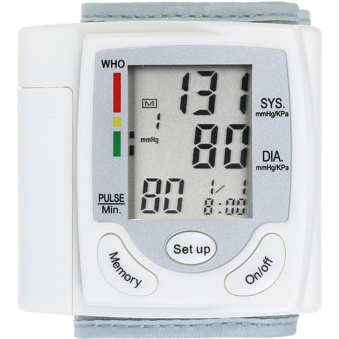 Automatische bloeddrukmeter Polsbloeddrukmeter LCD digitaal display Medisch huishoudelijk gebruik wit