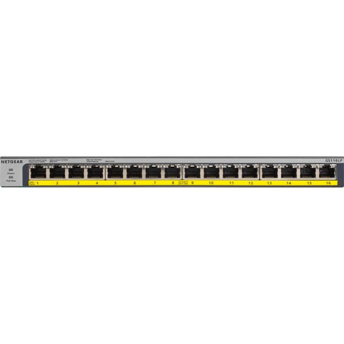 Netgear GS116LP 16-Port Gigabit Ethernet Unmanaged PoE+ Switch with FlexPoE (76W)