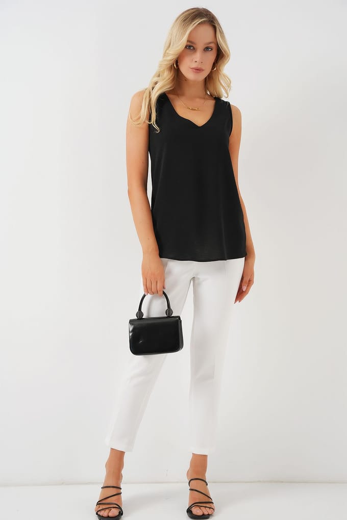 Textuur V-hals Mouwloze Blouse