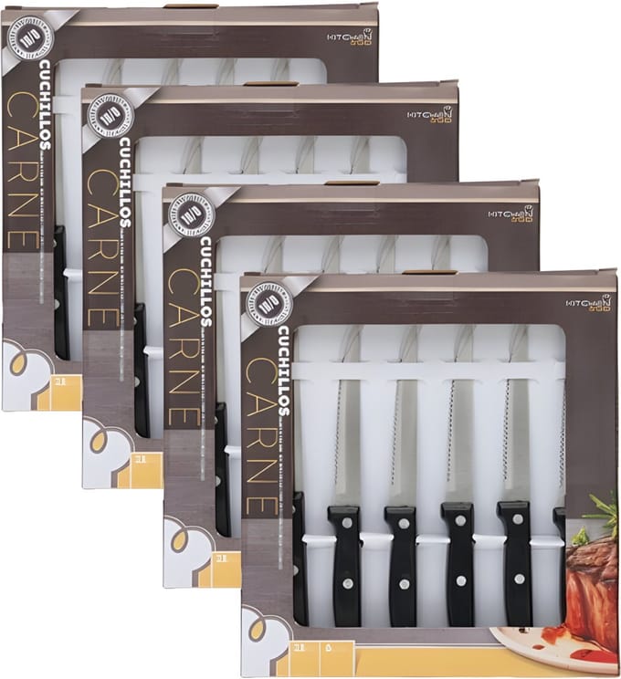Gerimport vlees / steak messen - 4x - RVS - bakeliet handvat - 21 cm - scherpe messen