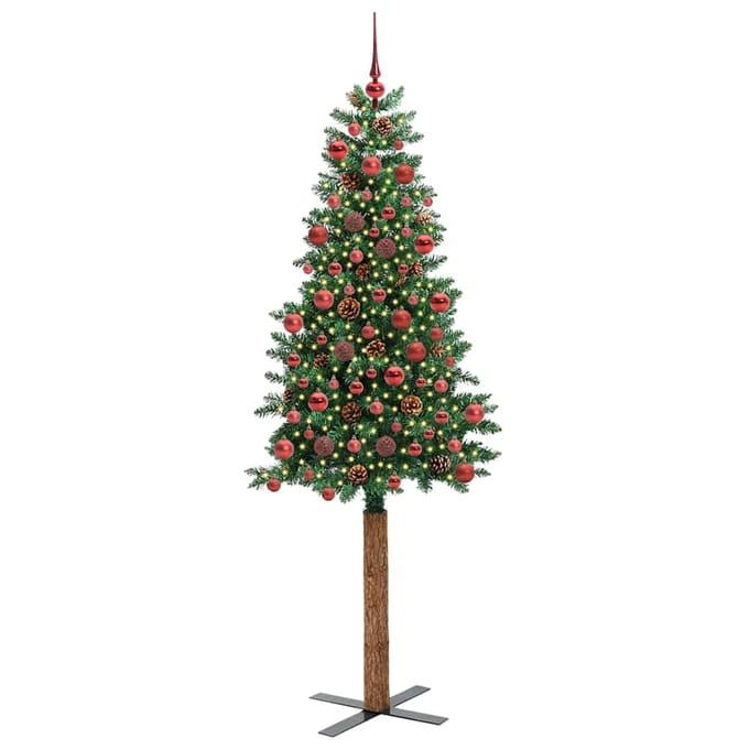 vidaXL - Slanke - Kerstboom - Groen - 180 - cm - PVC - en - massief - dennenhout