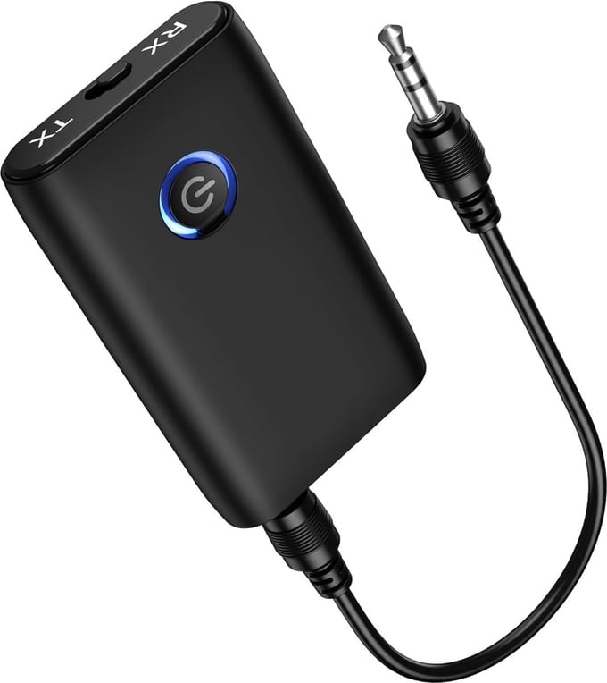 Daity Auto-Bluetooth-adapter — Verbeterde Bluetooth 5.3-zender & -ontvanger — Draagbare draadloze adapter — 2-in-1 audio-ontvanger — Compatibel met laptops, radio's, hoofdtelefoons, luidsprekers en tv's