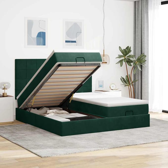 vidaXL - Ottoman - bed - met - matrassen - en - LED's - 160x200cm - fluweel