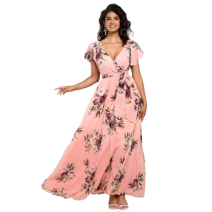 Vrouwelijke jurk met vlinderachtige mouwen Goddiva Maxi