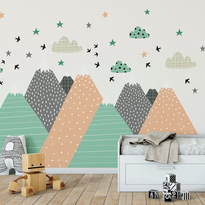 Kinderstickers met Scandinavische bergen van Darinka, 80 x 120 cm