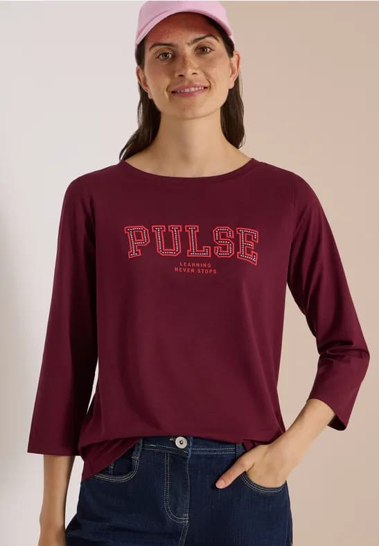 Shirt met 3/4-mouwen, boothals en print