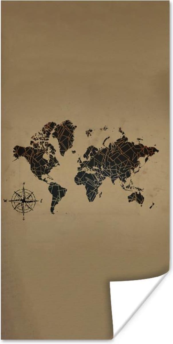 Wereldkaarten - Wereldkaart - Design - Vintage - 80x160 cm
