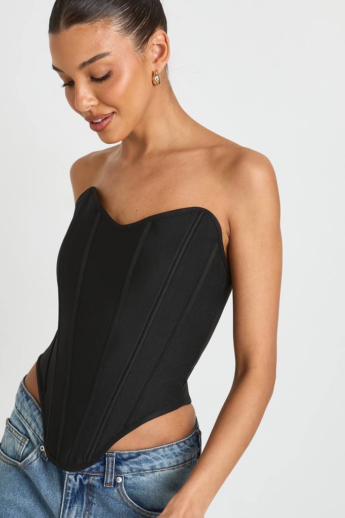 boohoo Dames Bandeau Bandage Corset Top | Zwart | Maat: 34