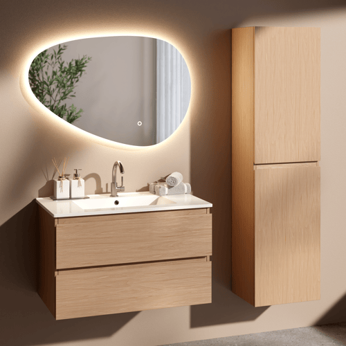 Mirlux Badkamermeubelset Avello - 80cm - Licht Eiken - Wastafel Wit