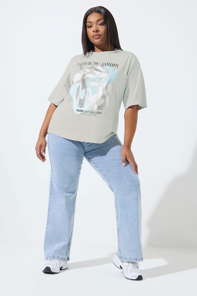 Limited Collection Grijs 'Fleur Du Jardin' Foil Tshirt Size 46