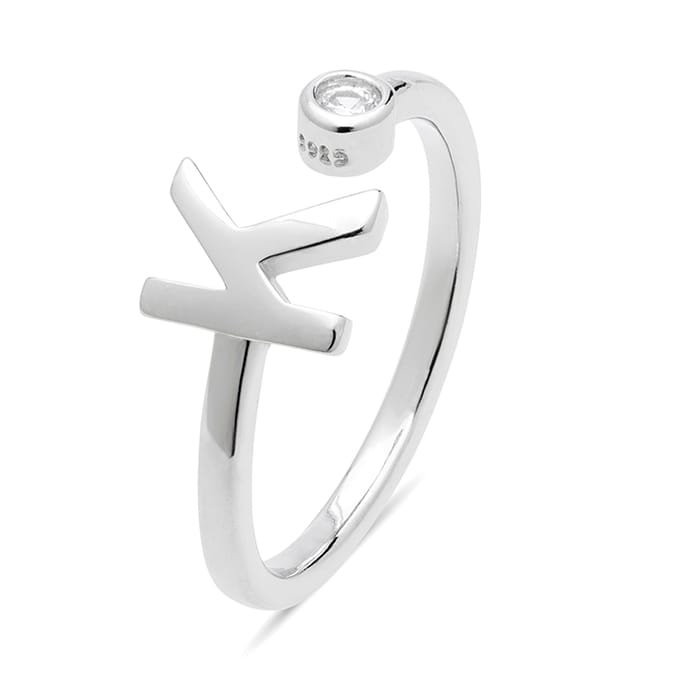 Bague - LUXENTER - Alphabet - Argent sterling 925 - Zircone brillante - Finition rhodiée Taille unique white