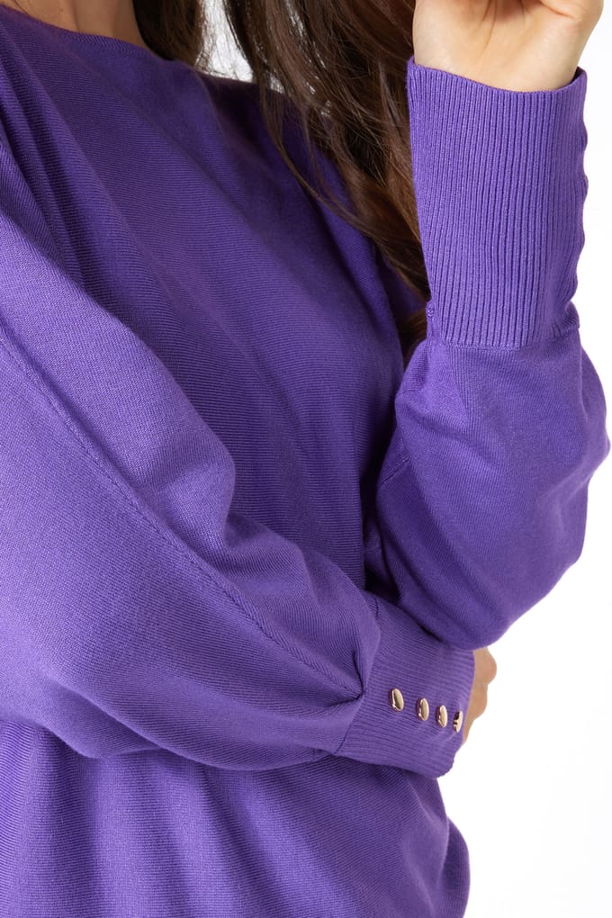 EsQualo Sweater Batwing Buttoned Cuff Deep Lavender Größe: S | Pullover Outlet | Damen