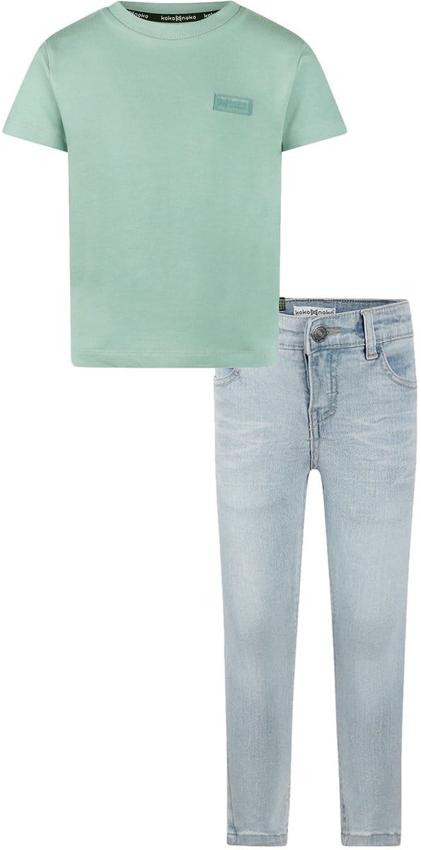 Koko Noko - Kledingset - Basic Collection - Bio Cotton - Blue jeans - Shirt korte mouw Light Blue - Maat 92