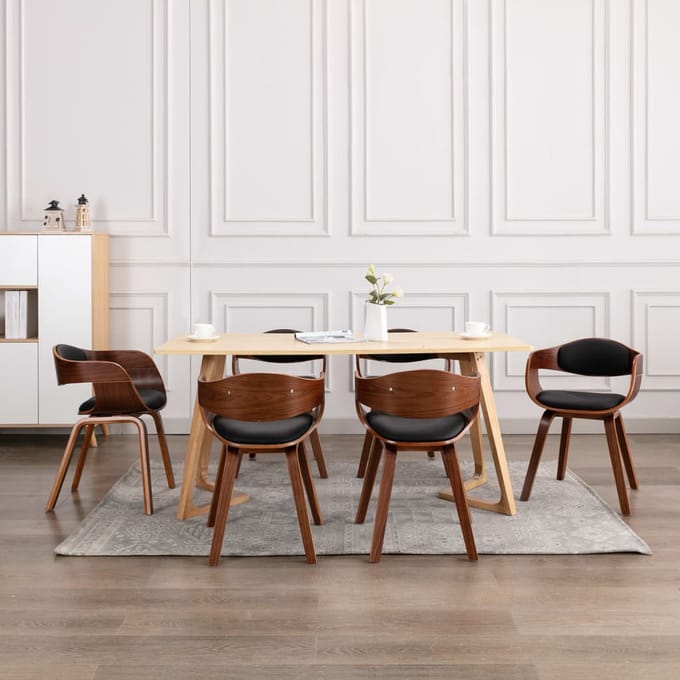 vidaXL - Eetkamerstoelen - 6 - st - gebogen - hout - en - kunstleer