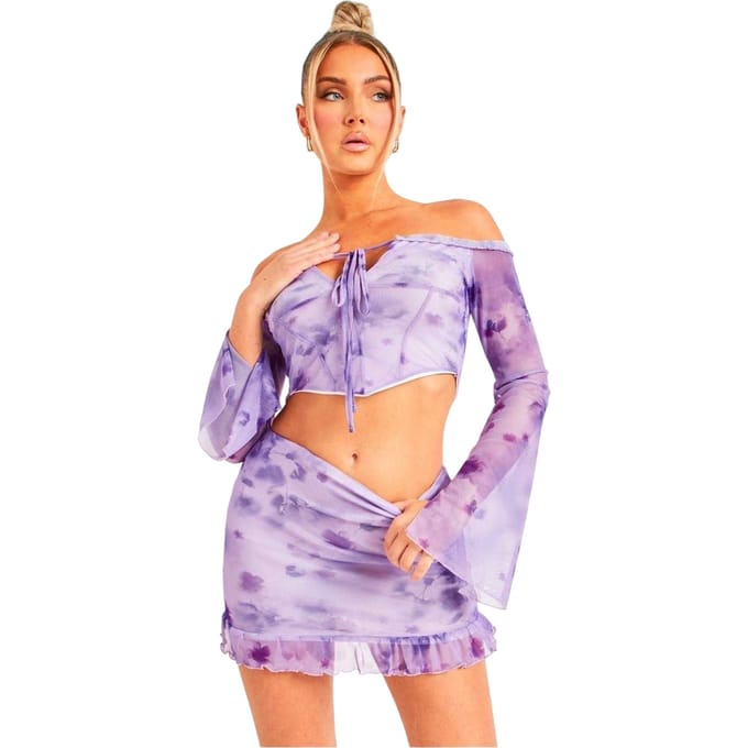 Missy Empire Dames/Dames Mesh Off Shoulder Crop Top (Paars)
