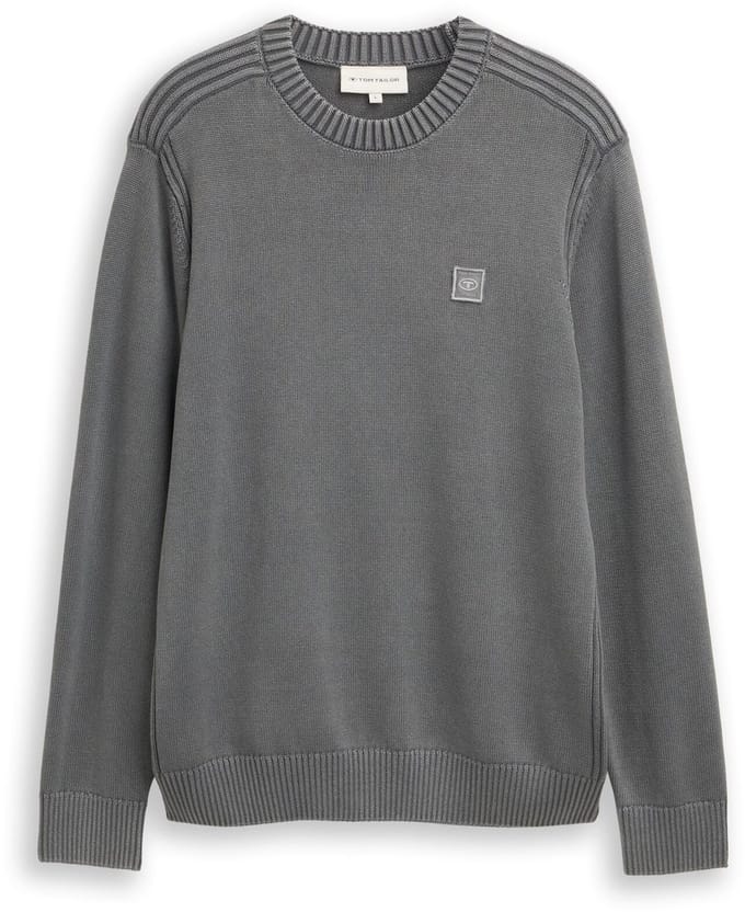 Tom Tailor - Gebreide trui met gewassen look van katoen - Maat S - classic dark grey