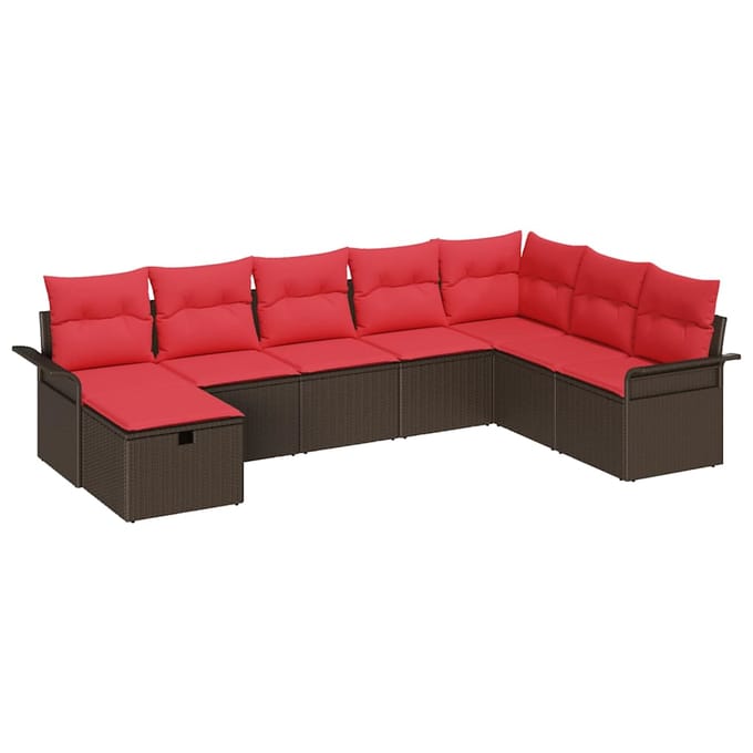 vidaXL - Tuinbank - Set - 8 - st - Bruin - en - Rood - poly - rattan