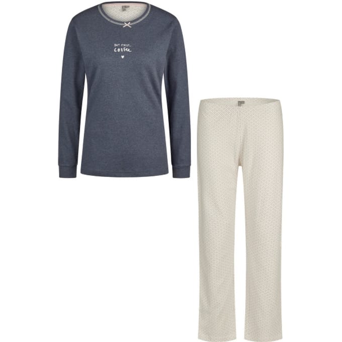 By Louise Dames Winter Pyjama Set Lang Interlock Blauw - Maat M