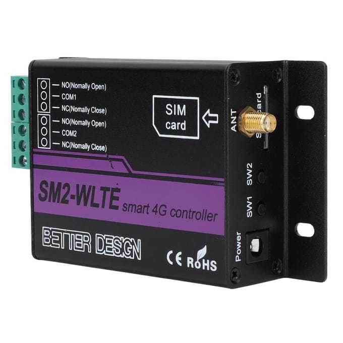 SM2 WLTE EA 2-kanaals 4G SMS Alarm Controller met APP WEB Temperatuur Vochtigheid Koppeling SMS Stroom black