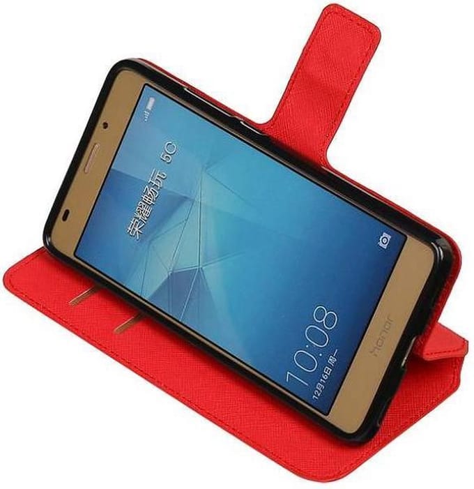 Cross Pattern TPU Bookstyle Wallet Case Hoesjes Geschikt voor Huawei Honor 5c Rood