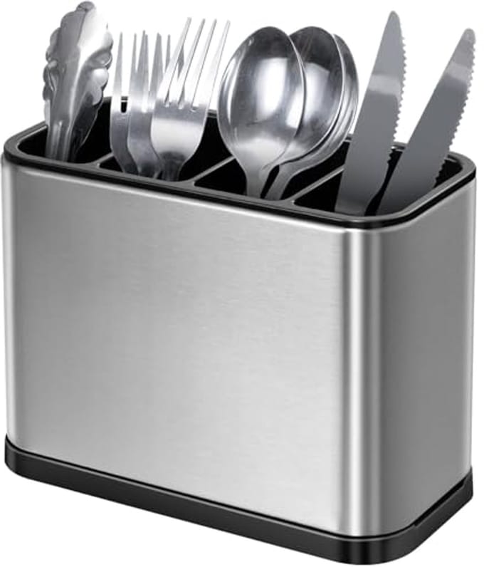 RVS Bestekhouder met 4 Compartimenten - Keuken Organizer met Antislip Afwaterend Ontwerp