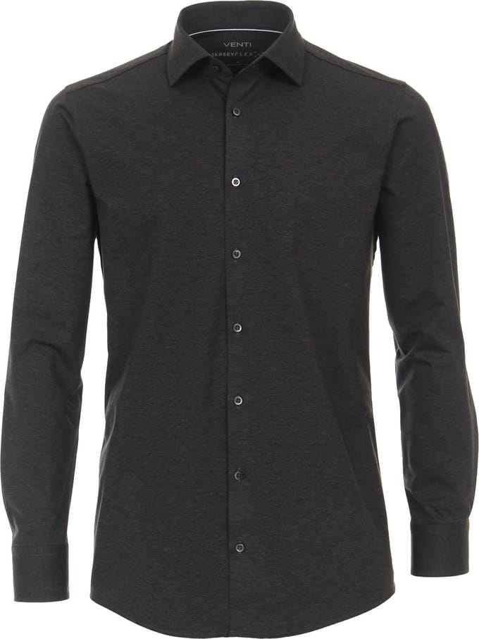 VENTI modern fit overhemd - jersey - antraciet - Strijkvriendelijk - Boordmaat: 45