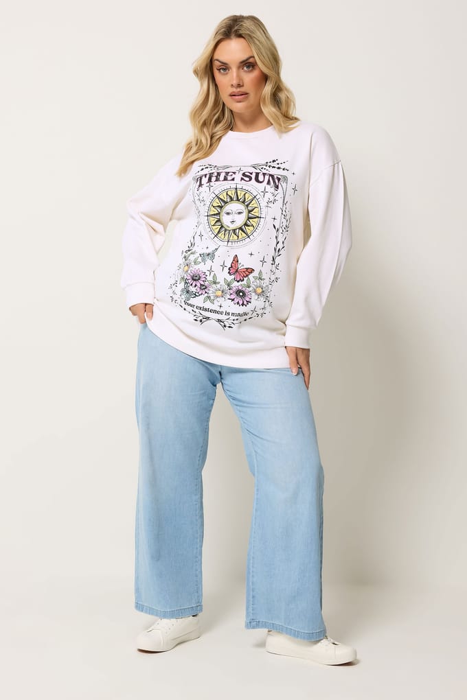 Yours Ivoorwit Sweatshirt Met Zonneprint En Bloemenprint Size 44