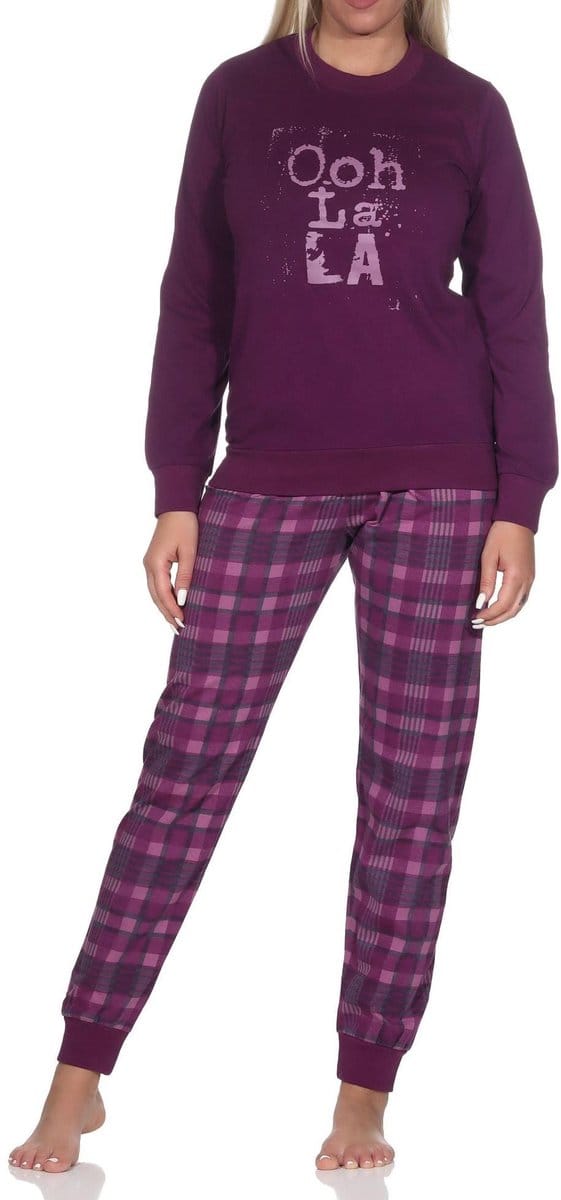 Normann damespyjama met lange mouwen en geruite jersey broek