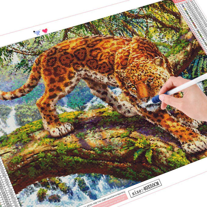 Animal Diamond Painting 5D Leopard Volledige boor ronde borduurkruissteek 20X30CM black