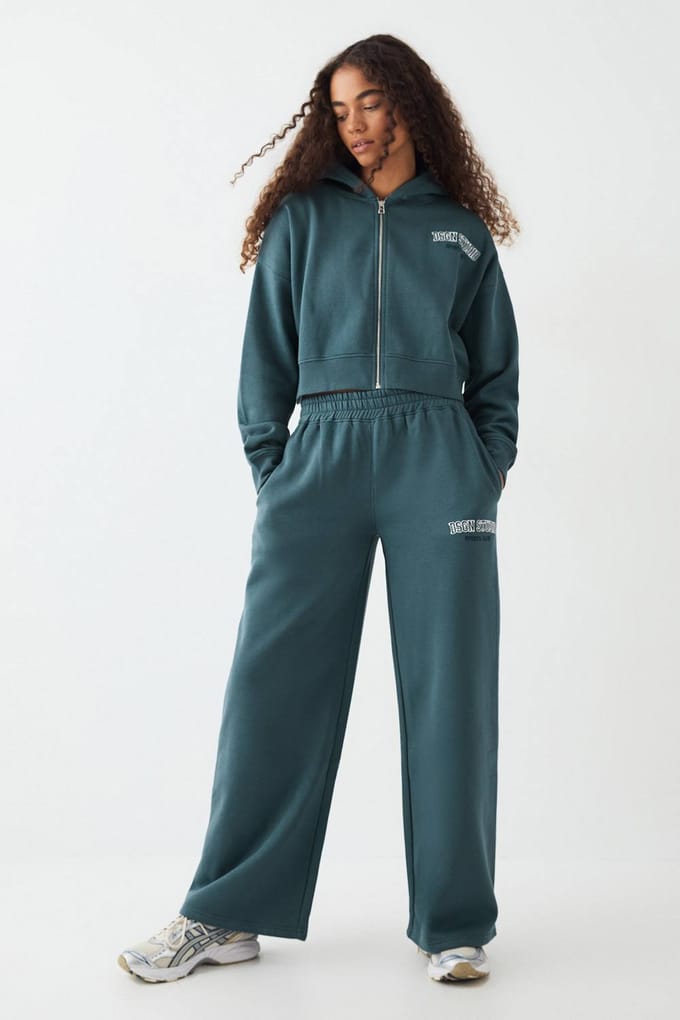 Dames DSGN Studio Boxy Crop Zip Through Hoodie | Teal | Maat: Medium