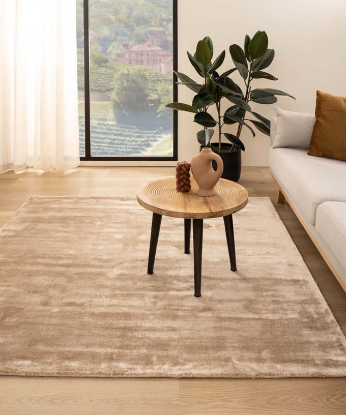 Viscose vloerkleed vierkant - Pearl beige 140x140