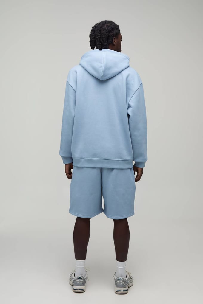 500GSM Heavyweight Essential Embroidered Oversized Hoodie | Dusty Blue | Size XL