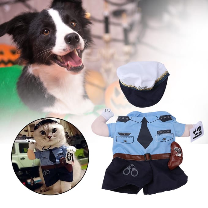 Polyester Schattige Huisdier Halloween Kleding Straf Politie Rechtopstaand Kostuum Verkleedkleding voor Katten Honden(S) S black