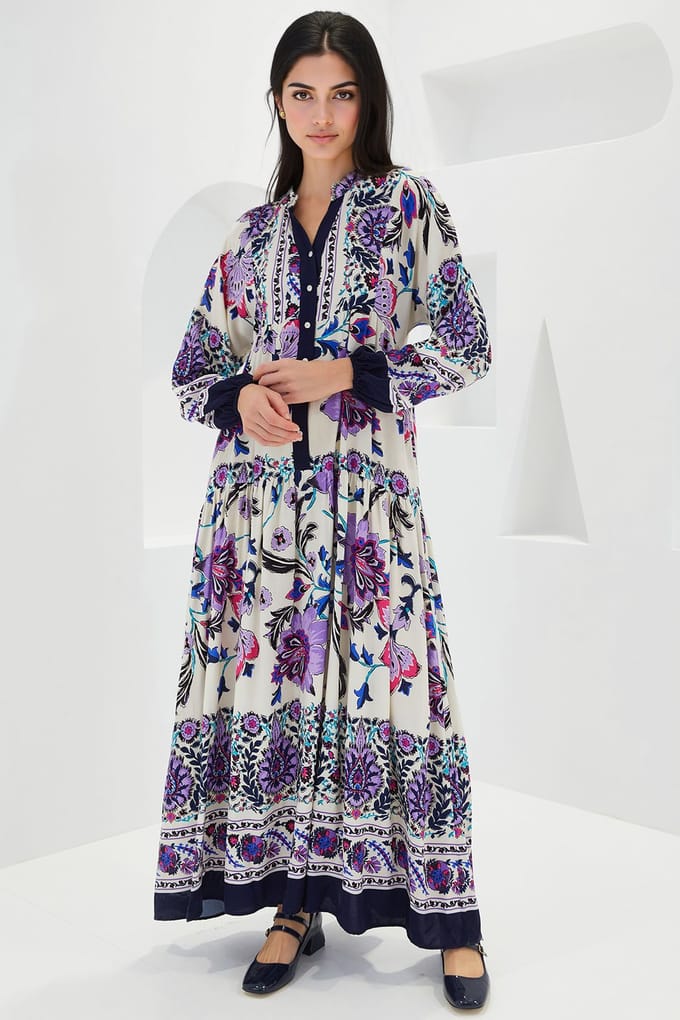 Geprinte V-Hals Maxi Jurk