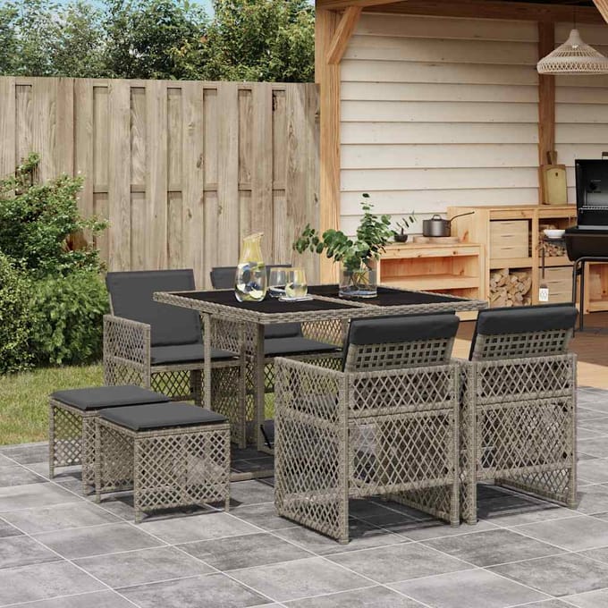 vidaXL - 9-delige - Tuinset - met - kussens - poly - rattan - grijs