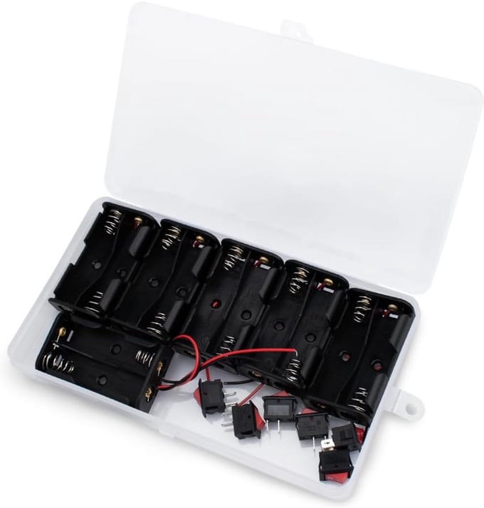 Batterijhouder 2 x 1,5V AA met Draden en Schakelaar - 6 Stuks