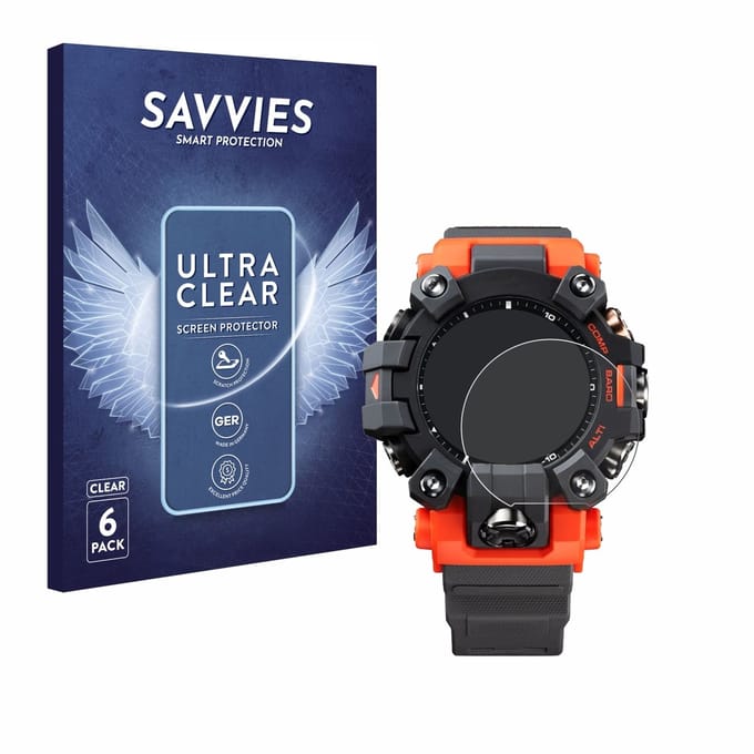 Savvies - Screenprotector voor Casio G-Shock GW-9500 - Folie Beschermfolie transparant 6 Stuks
