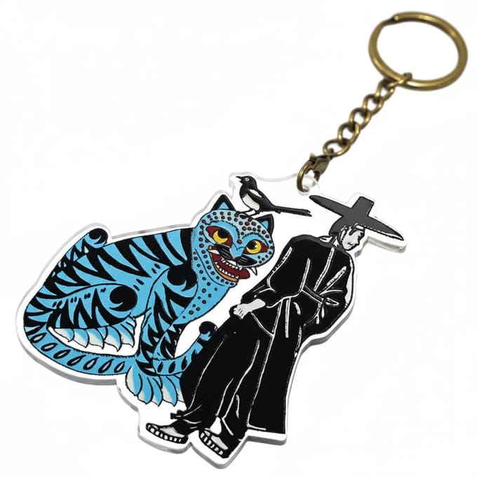 Seonbi en Blauwe tijger met ekster Acryl sleutelhanger black