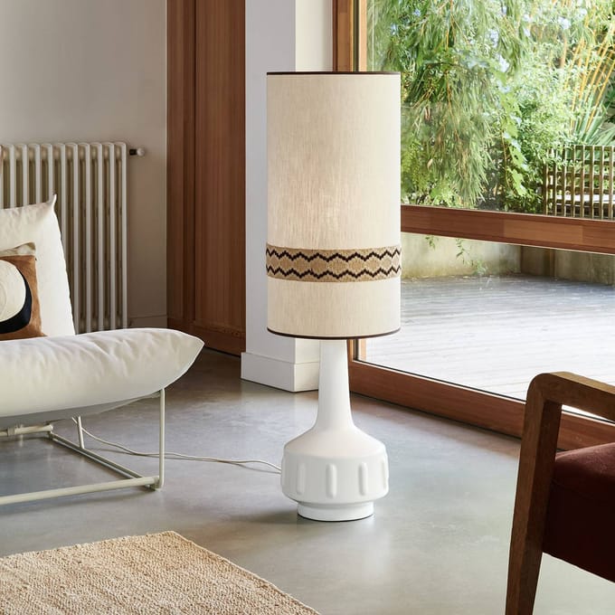 MARKET SET vloerlamp Jimmy, wit/beige, rand, 121 cm