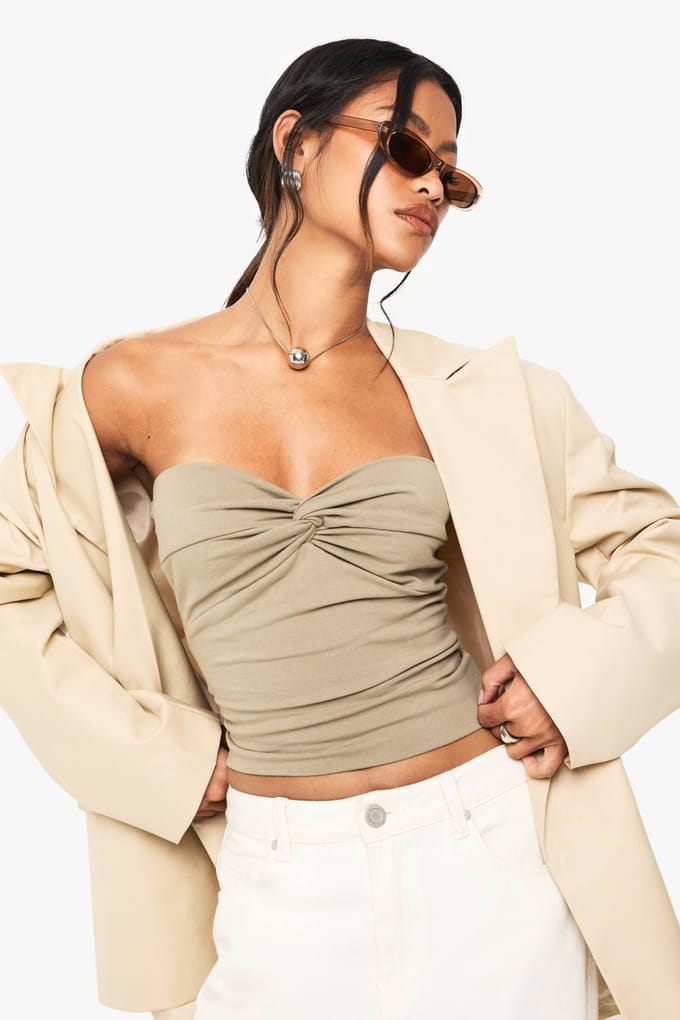 boohoo Dames Twist Front Bandeau Top | Kaki | Maat: 36