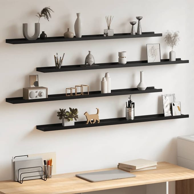 vidaXL - Wandschappen - 4 - st - 115x9x3 - cm - zwart