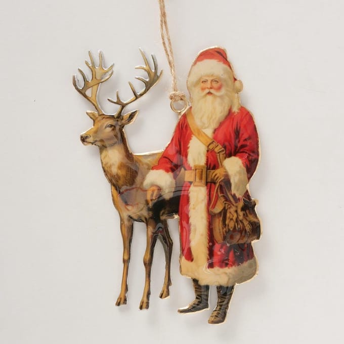 Boltze Home kerstdecoratie metalen kersthanger kerstman retro print.