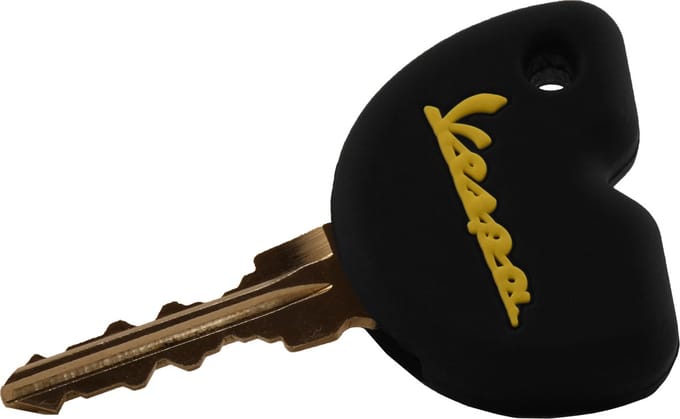 Rubber Sleutelhoesje Vespa Scooter Zwart met gele letters