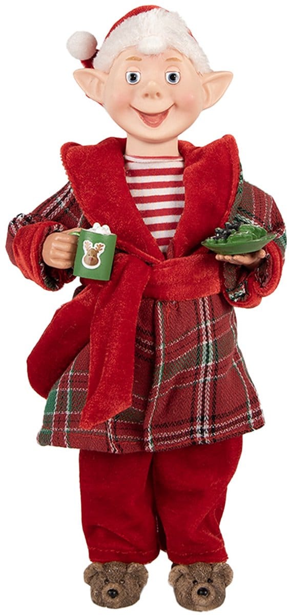 Clayre & Eef Kerstdecoratie Beeld Kerstman 13x10x28 cm Rood Textiel