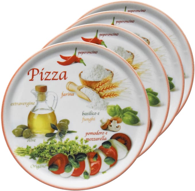 MamboCat Set van 4 pizzaborden Napoli Pizzafoods rood 33cm